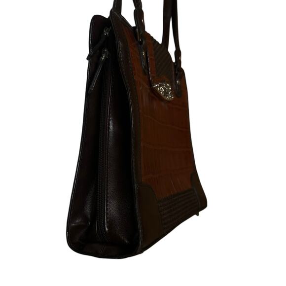 Marc Chantal MC Purse Faux Crocodile Embossed Leather Rusty Brown Handbag - Picture 5 of 13